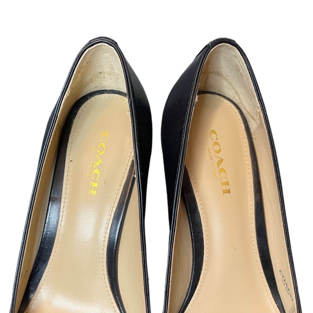 Coach Black Leather Pointed Toe Pumps with Gold Braided Trim - Picture 3 of 14